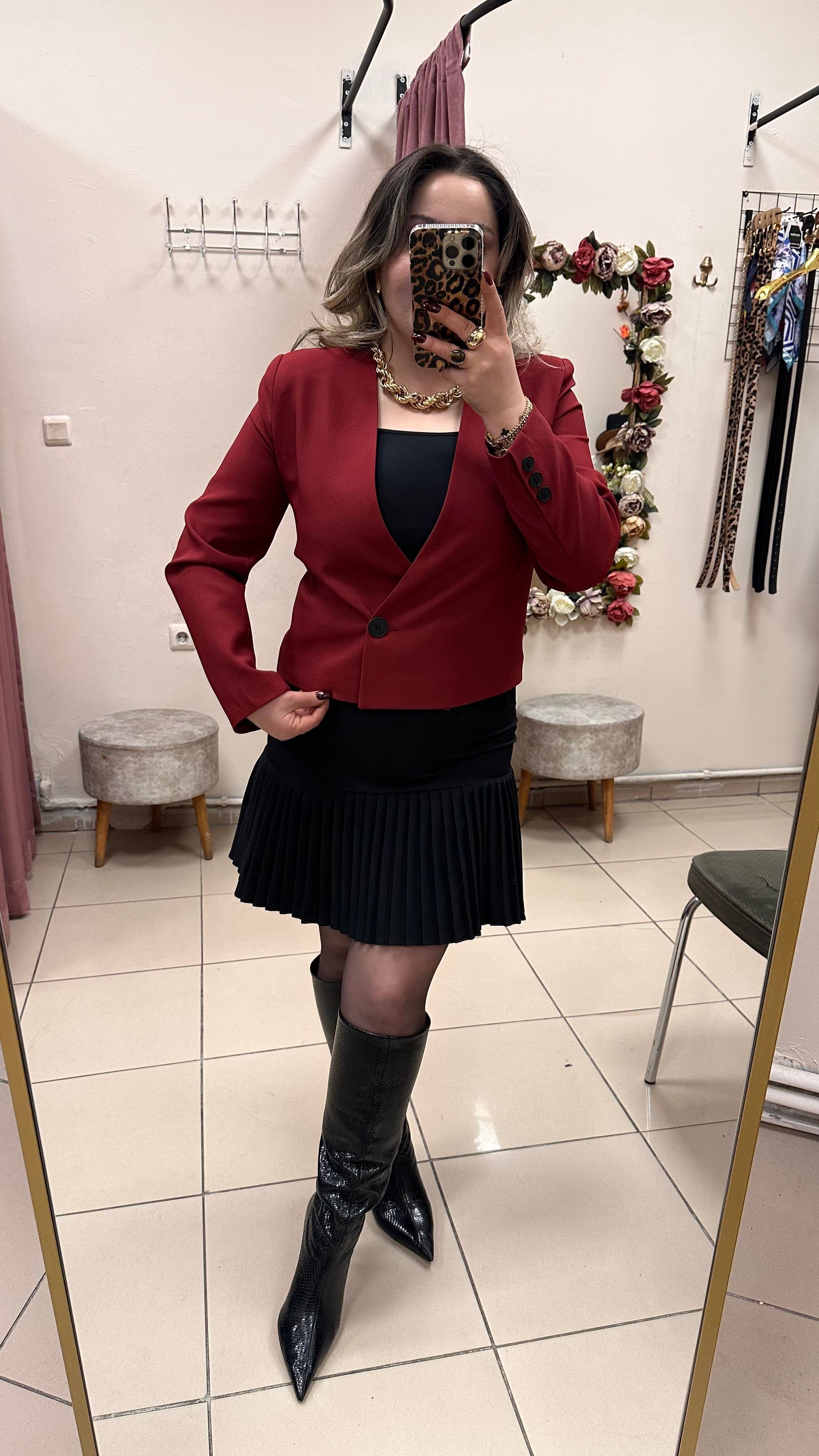 ZR MODEL BORDO CROP YAKASIZ CEKET