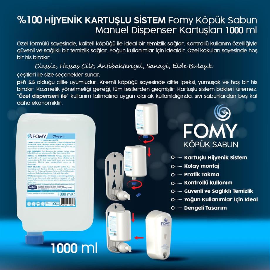 FOMY Classic Köpük Sabun 4'lü ve 1 Adet Dispenser 1000 ml