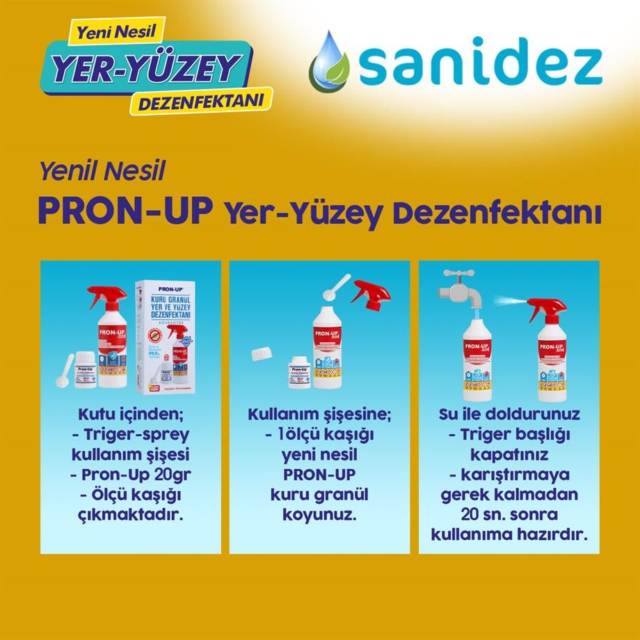 SANİDEZ Pron-Up Yeni Nesil Yer-Yüzey Dezenfektanı 1kg