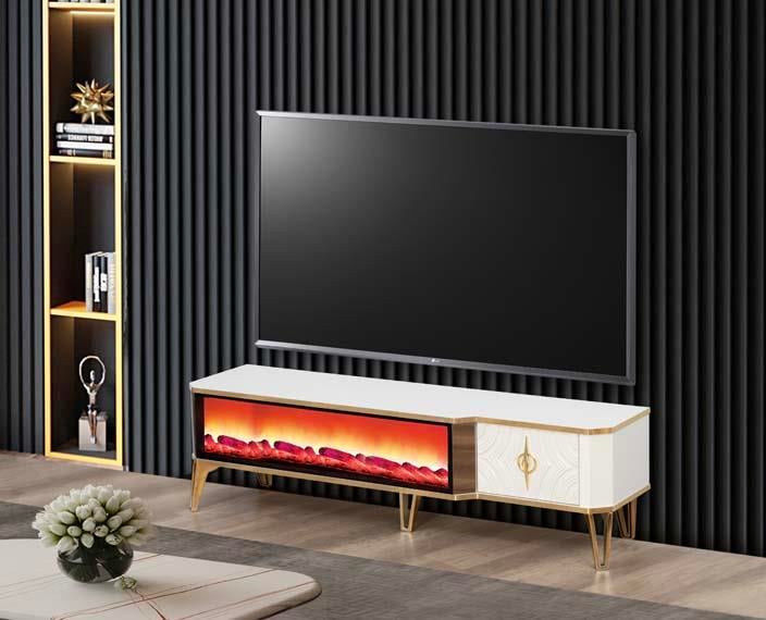  Roma Beyaz Şömineli Çekmeceli Tv Ünitesi