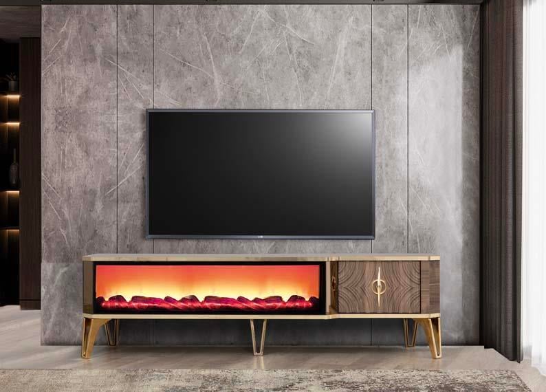  Roma Ceviz Şömineli Çekmeceli Tv Ünitesi