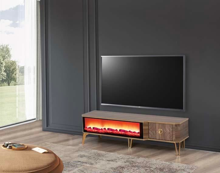  Roma Ceviz Şömineli Çekmeceli Tv Ünitesi