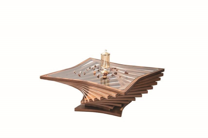 103 Orta Sehpa Özel Kesim Doğal Ahşap Gövde Cam Üst Tabla