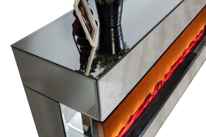 Aren Komple Cam Şömineli Tv Ünitesi Bluetooth Bağlantılı Kumandalı Renk Seçenekli