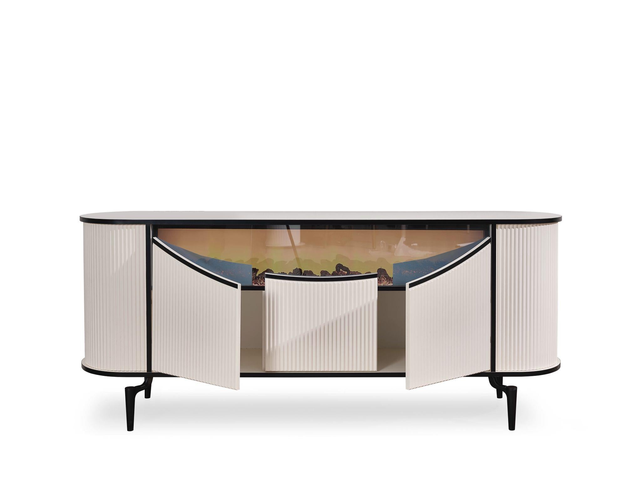 Aspendos Mdf Şömineli Konsol Blueooth ve Renk Değişimli