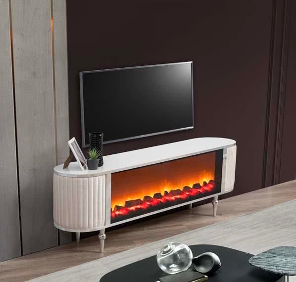 Atina Aytaşı Şömineli Tv Ünitesi Kumaş Kaplama Yan Detay