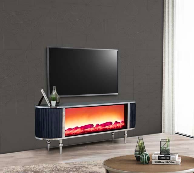 Atina Şömineli Antrasit Tv Ünitesi Kumaş Kaplama Yan Detay