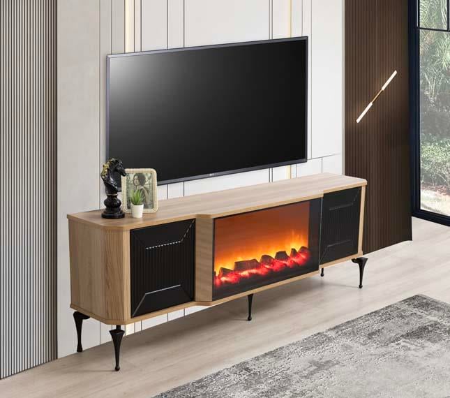 Belgrad Ceviiz Şömineli Tv Ünitesi Bluetooth Bağlantılı Kumandalı Renk Seçenekli