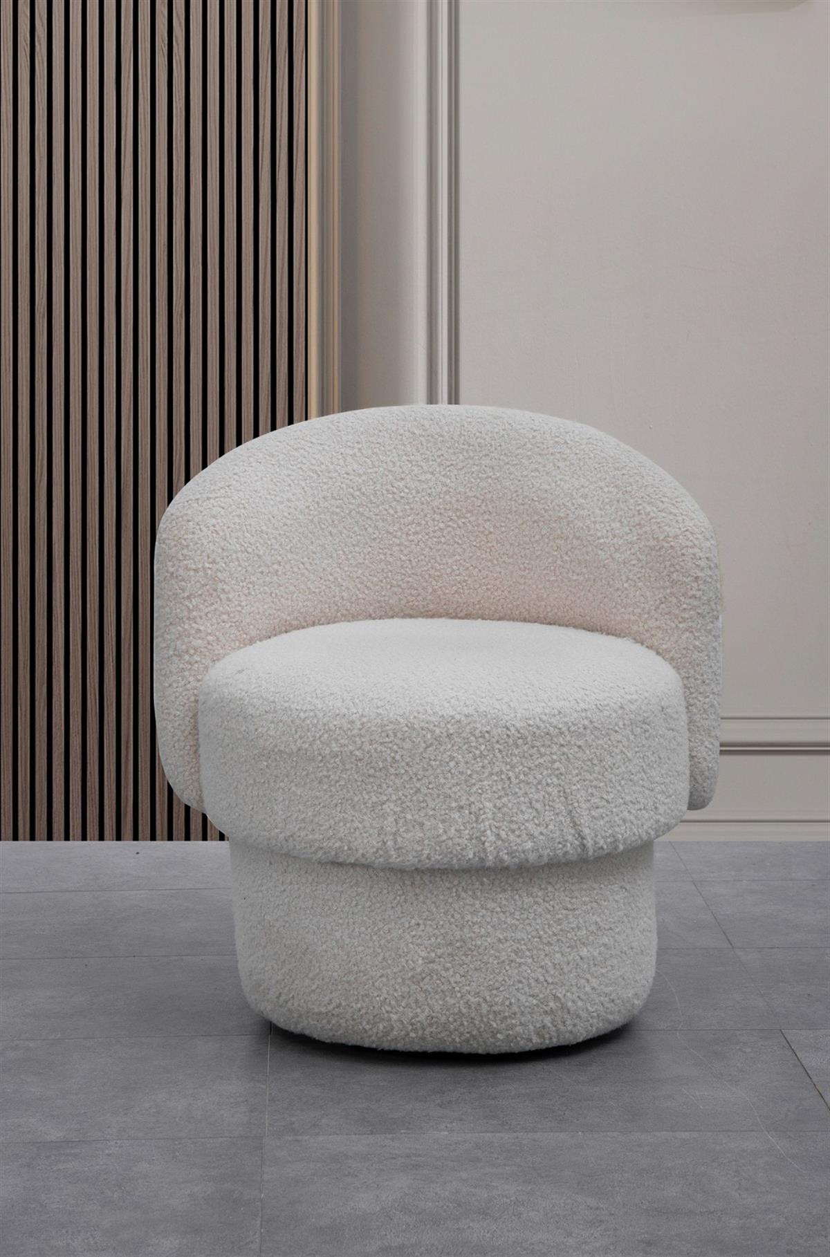 Bukle Modern Berjer Beyaz 