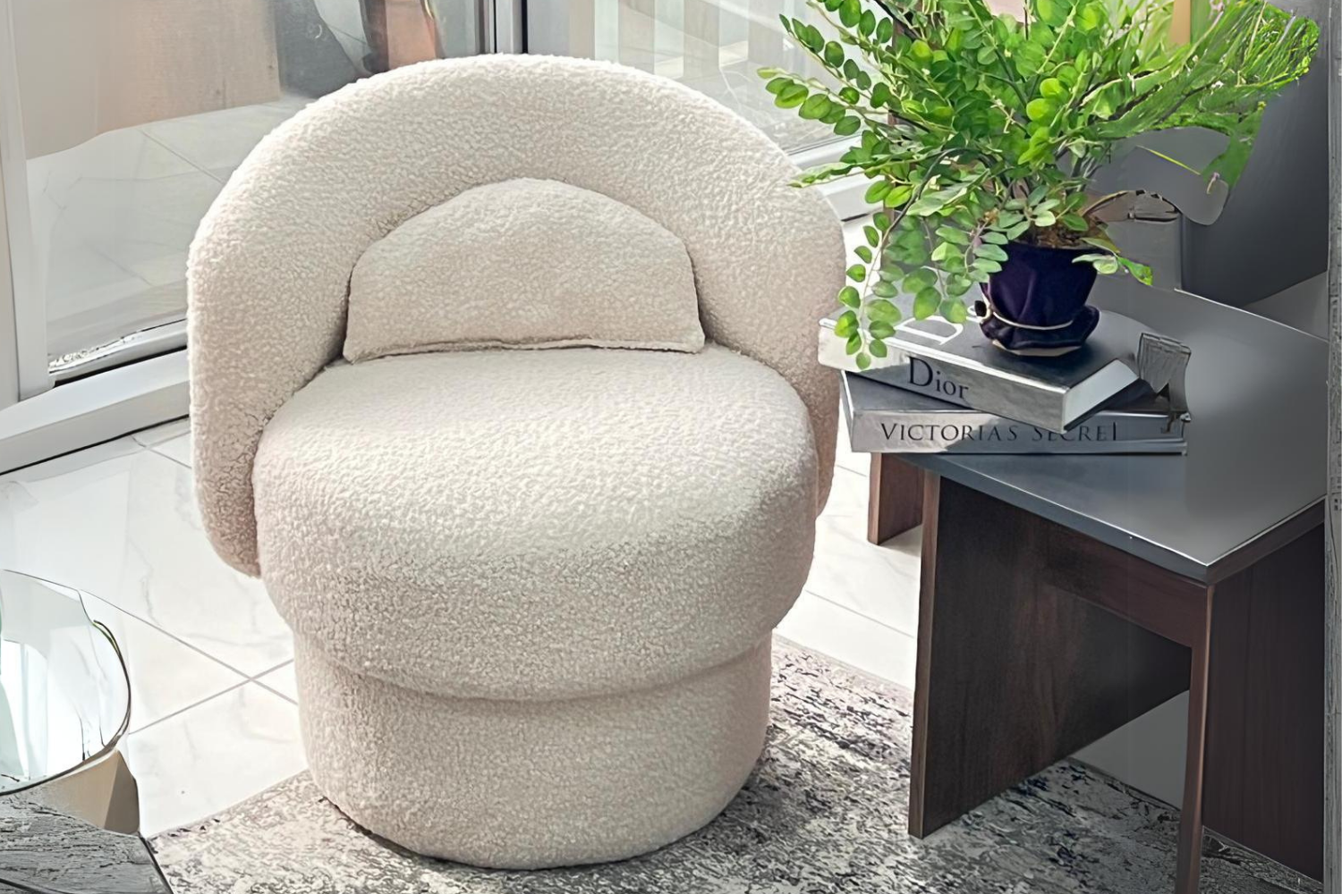 Bukle Modern Berjer Beyaz 