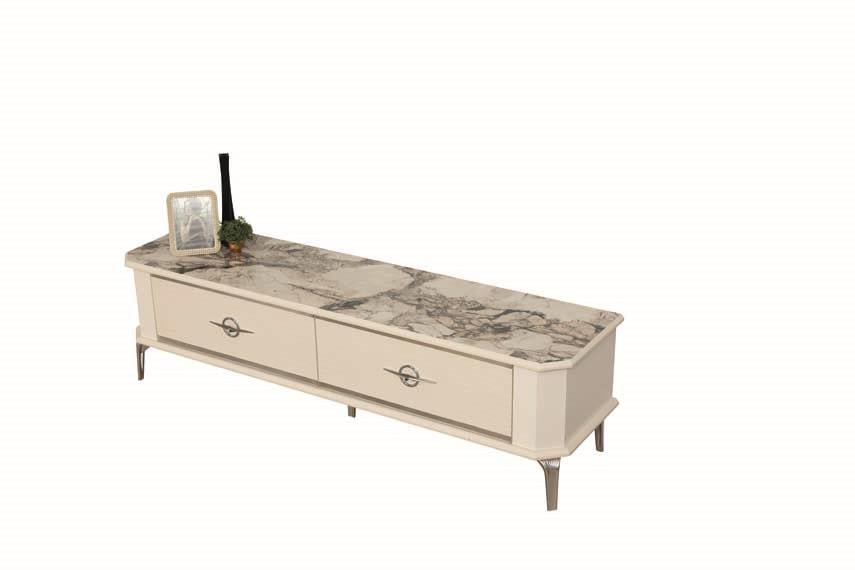 Clas Beyaz-Gümüş Çekmeceli Tv Ünitesi