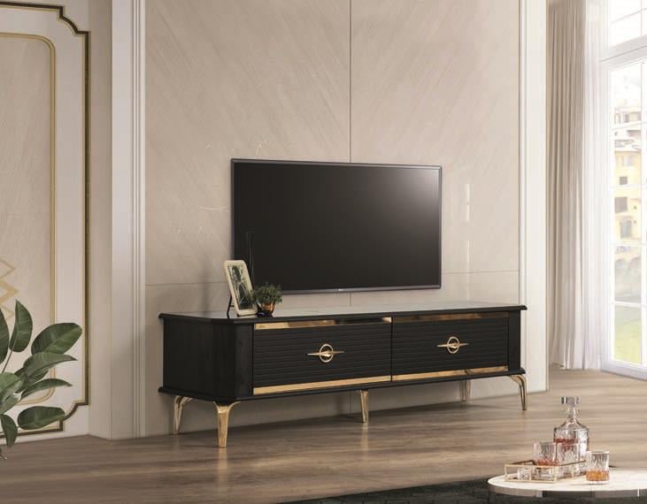 Clas Siyah-Gold Çekmeceli Tv Ünitesi