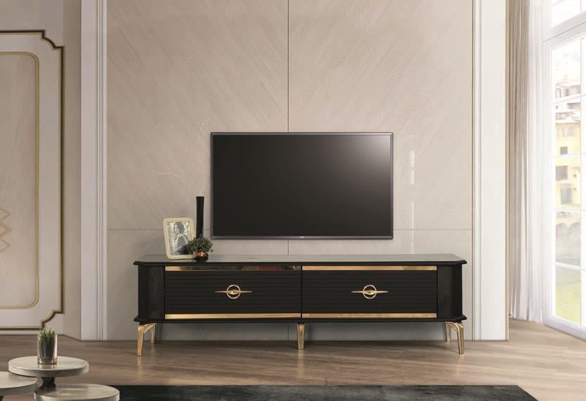 Clas Siyah-Gold Çekmeceli Tv Ünitesi