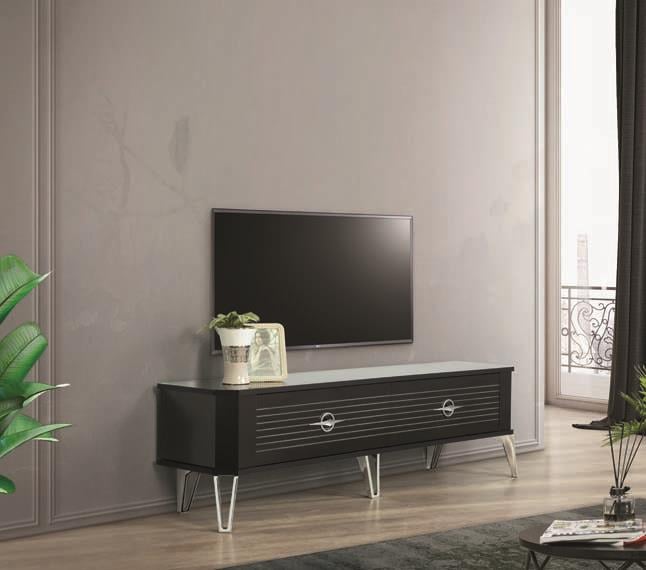 Clas Siyah Gümüş Çekmeceli Tv Ünitesi
