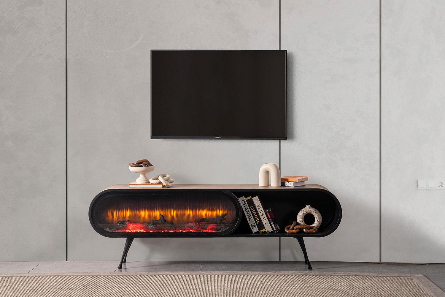 Duo V2 Şömineli Tv Ünitesi Ceviz