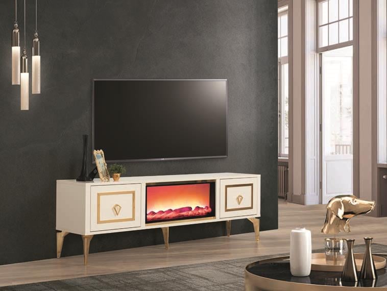 Milano Beyaz Şömineli 2 Kapaklı Tv Ünitesi