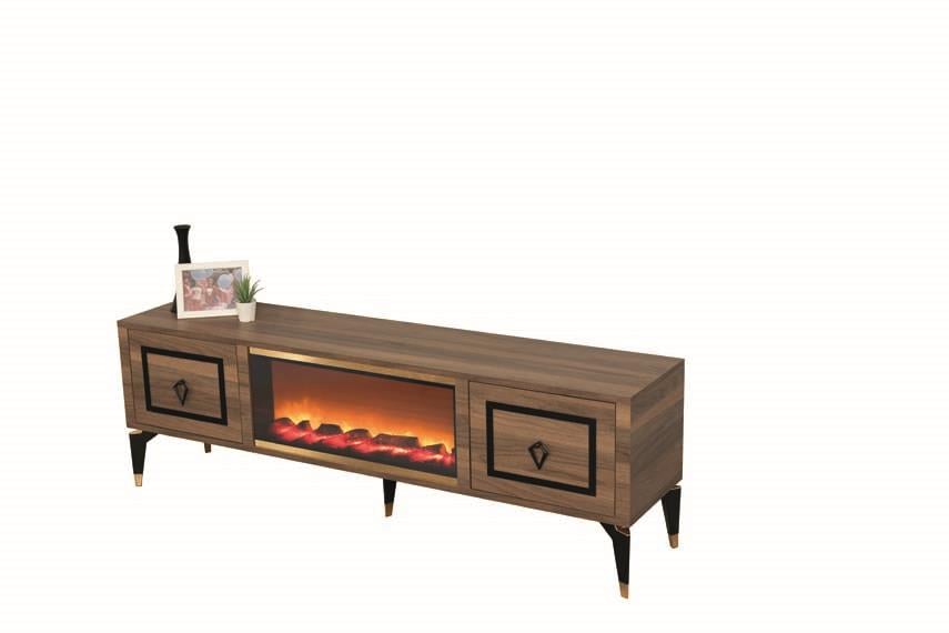 Milano Ceviz Şömineli 2 Kapaklı Tv Ünitesi