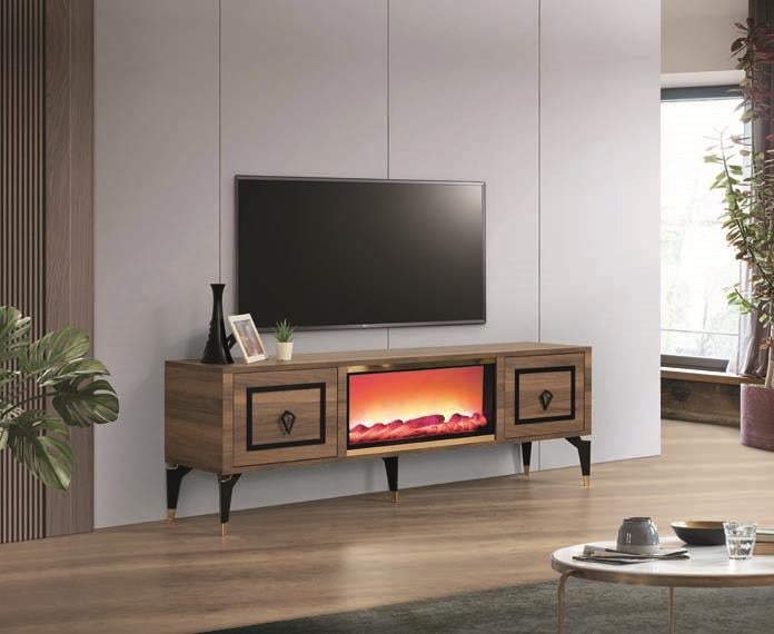 Milano Ceviz Şömineli 2 Kapaklı Tv Ünitesi