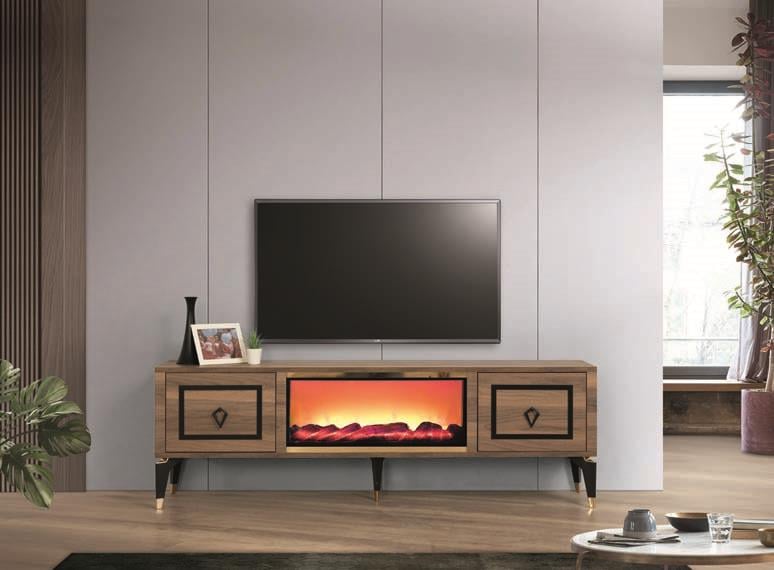 Milano Ceviz Şömineli 2 Kapaklı Tv Ünitesi