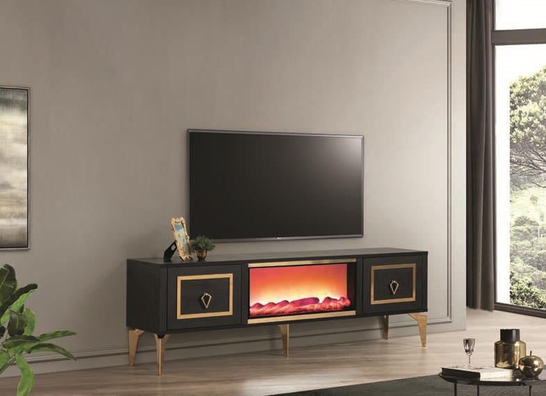 Milano Siyah Şömineli 2 Kapaklı Tv Ünitesi
