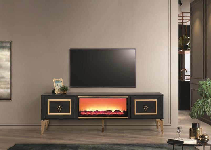 Milano Siyah Şömineli 2 Kapaklı Tv Ünitesi
