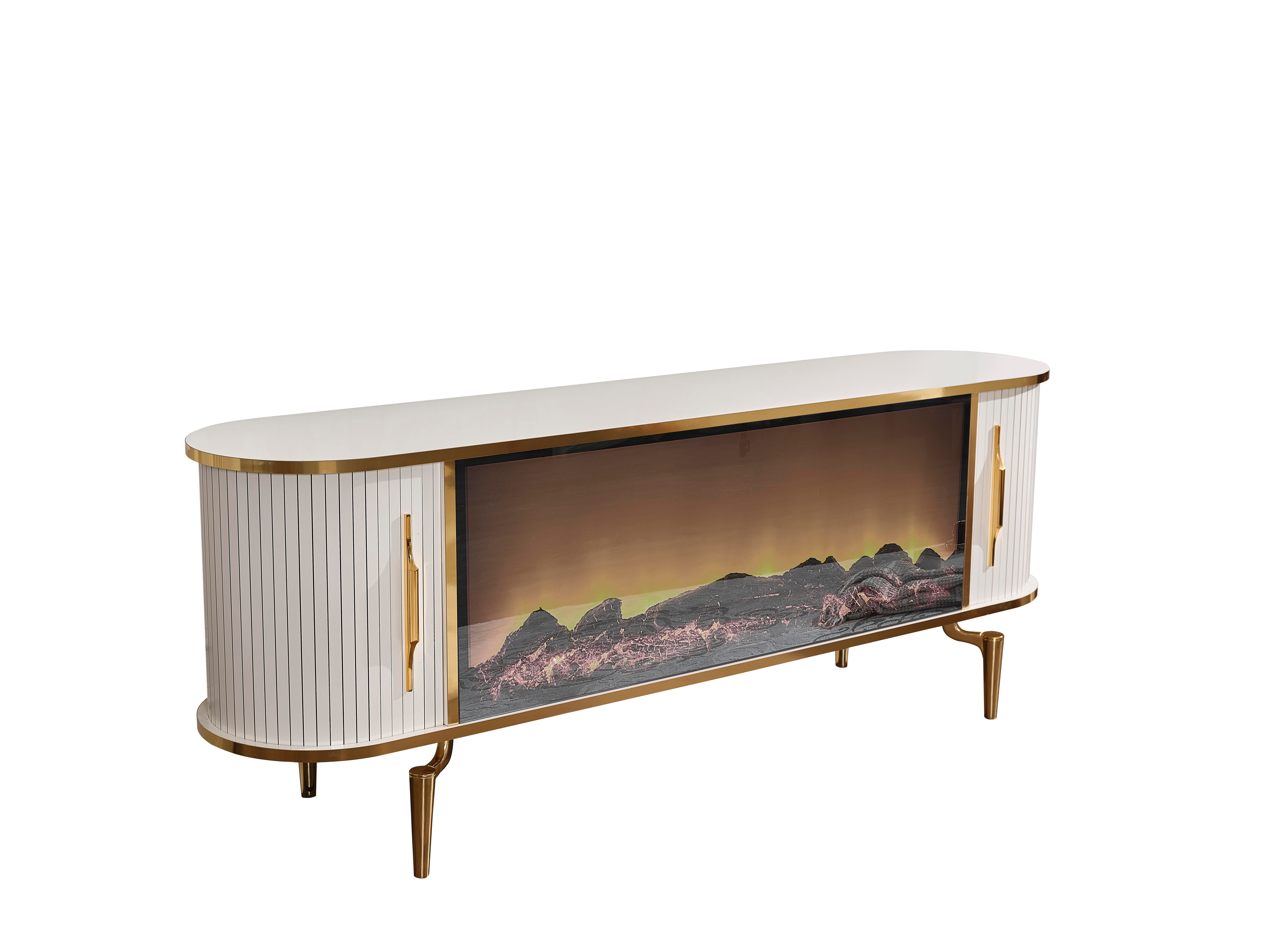 Prada Gold Şömineli Tv Ünitesi