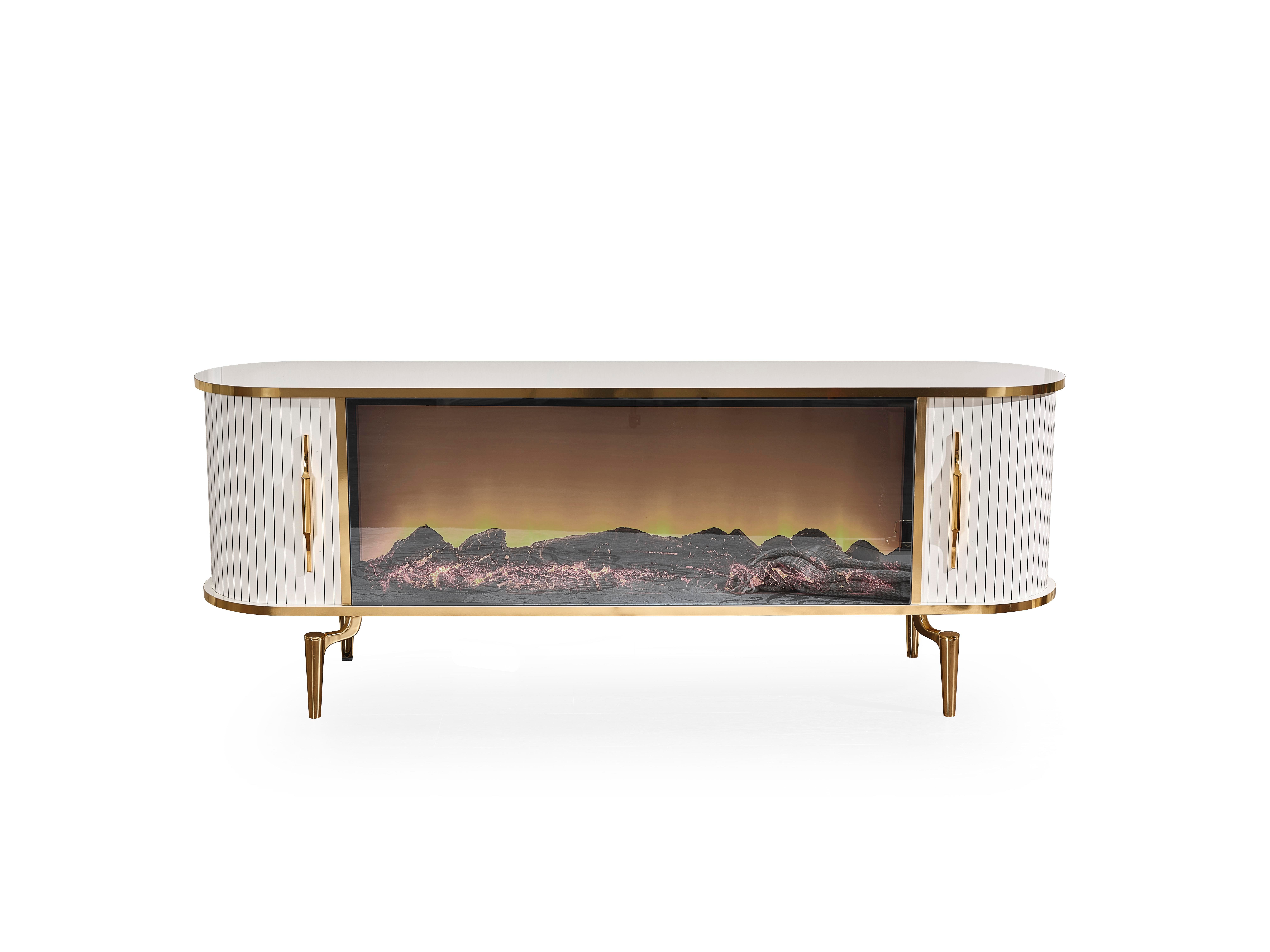 Prada Gold Şömineli Tv Ünitesi