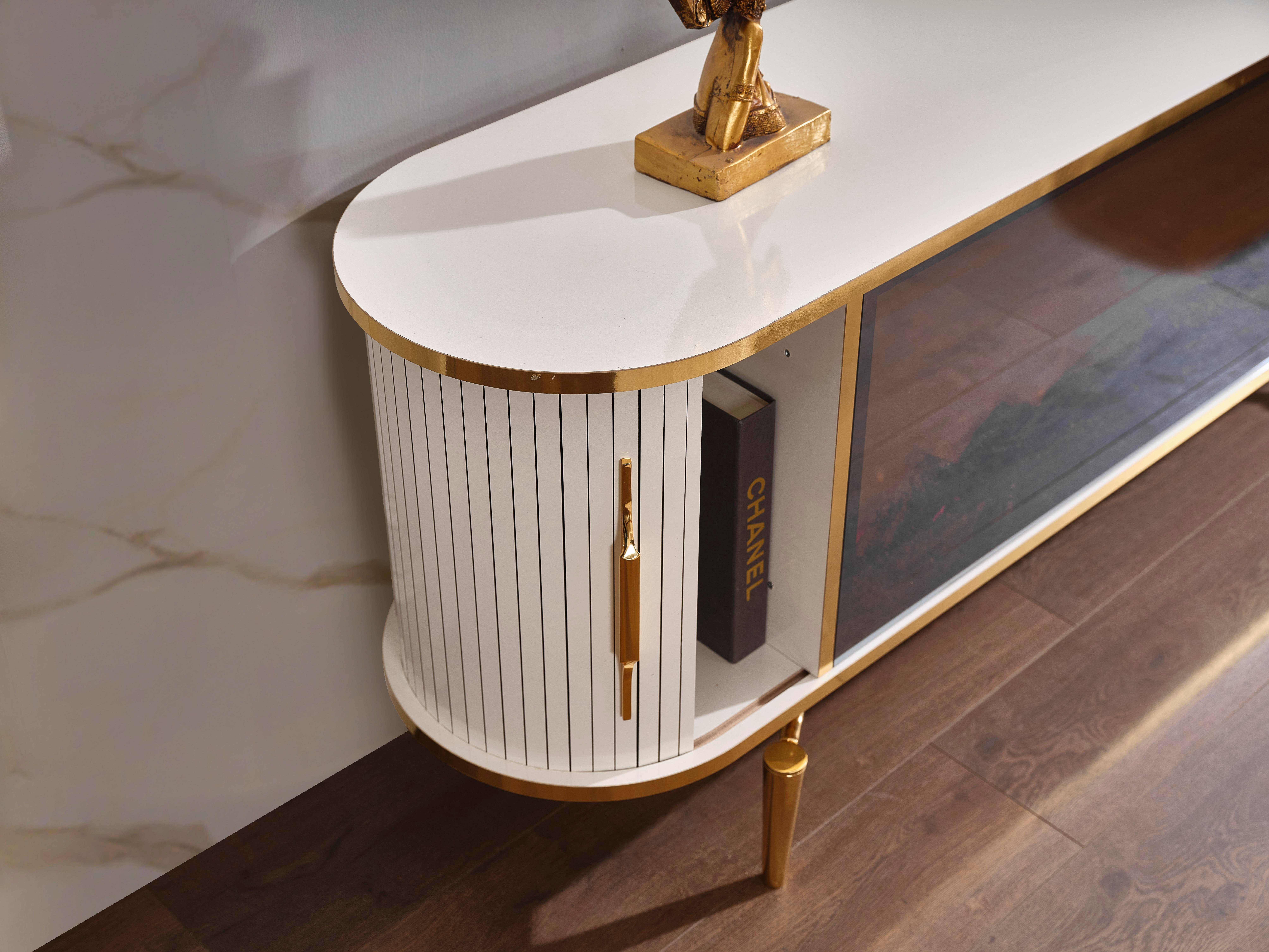 Prada Gold Şömineli Tv Ünitesi