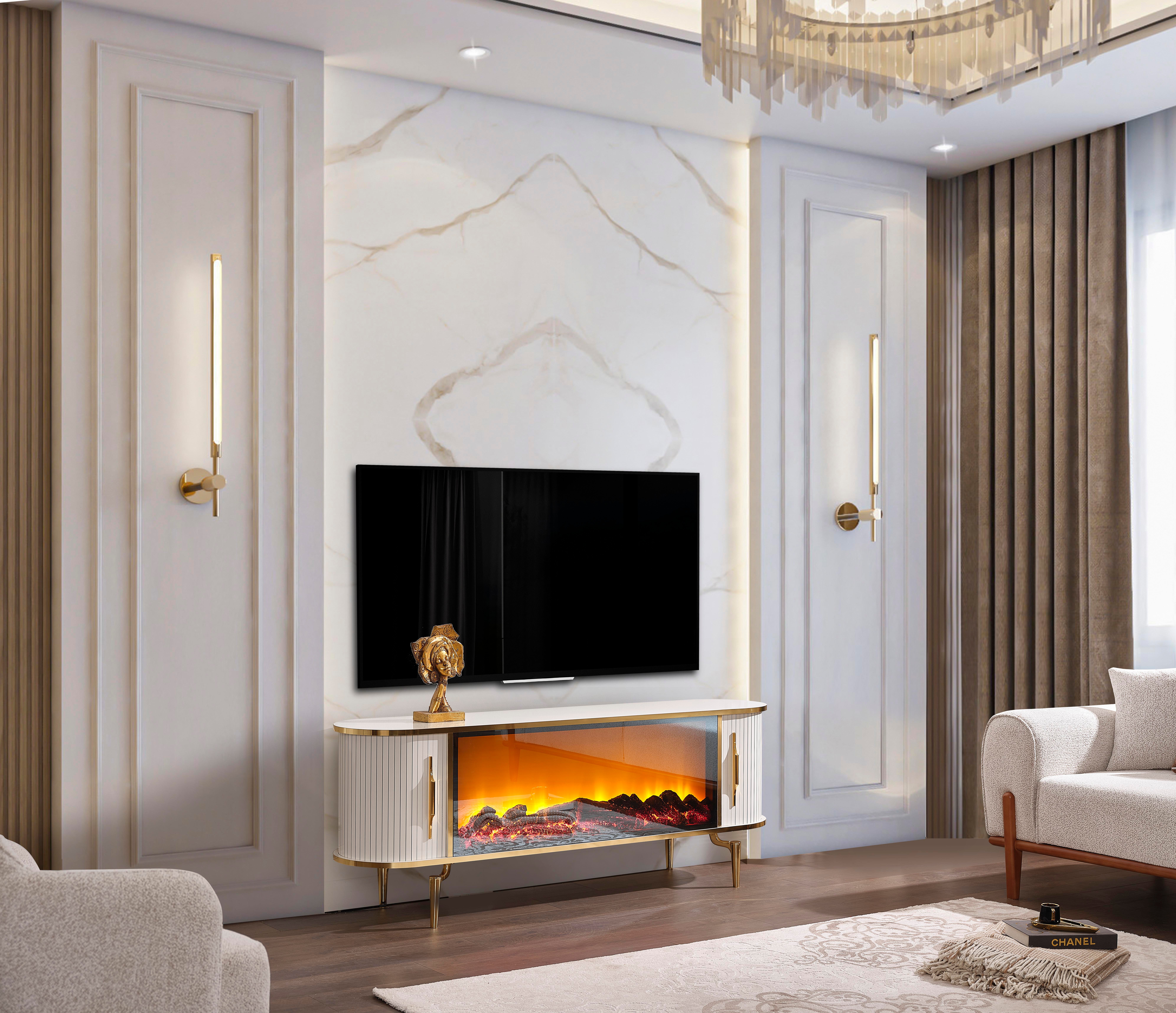 Prada Gold Şömineli Tv Ünitesi