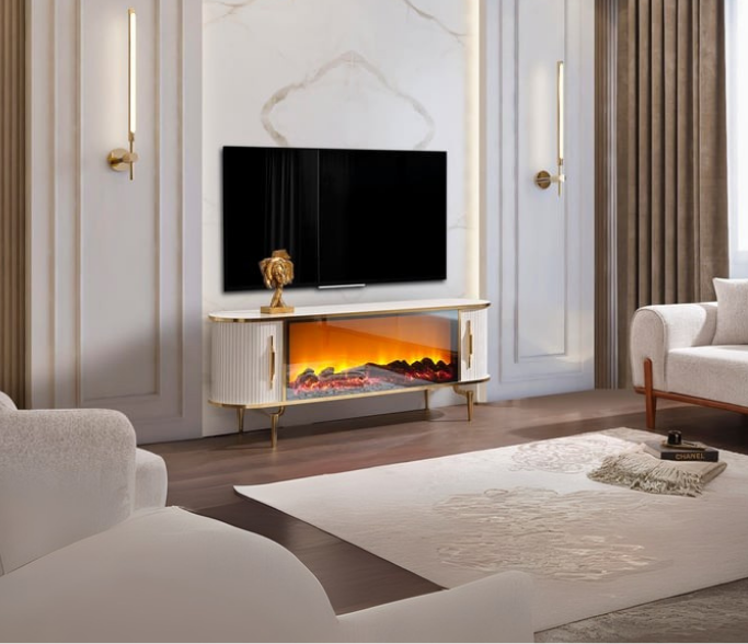 Prada Gold Şömineli Tv Ünitesi