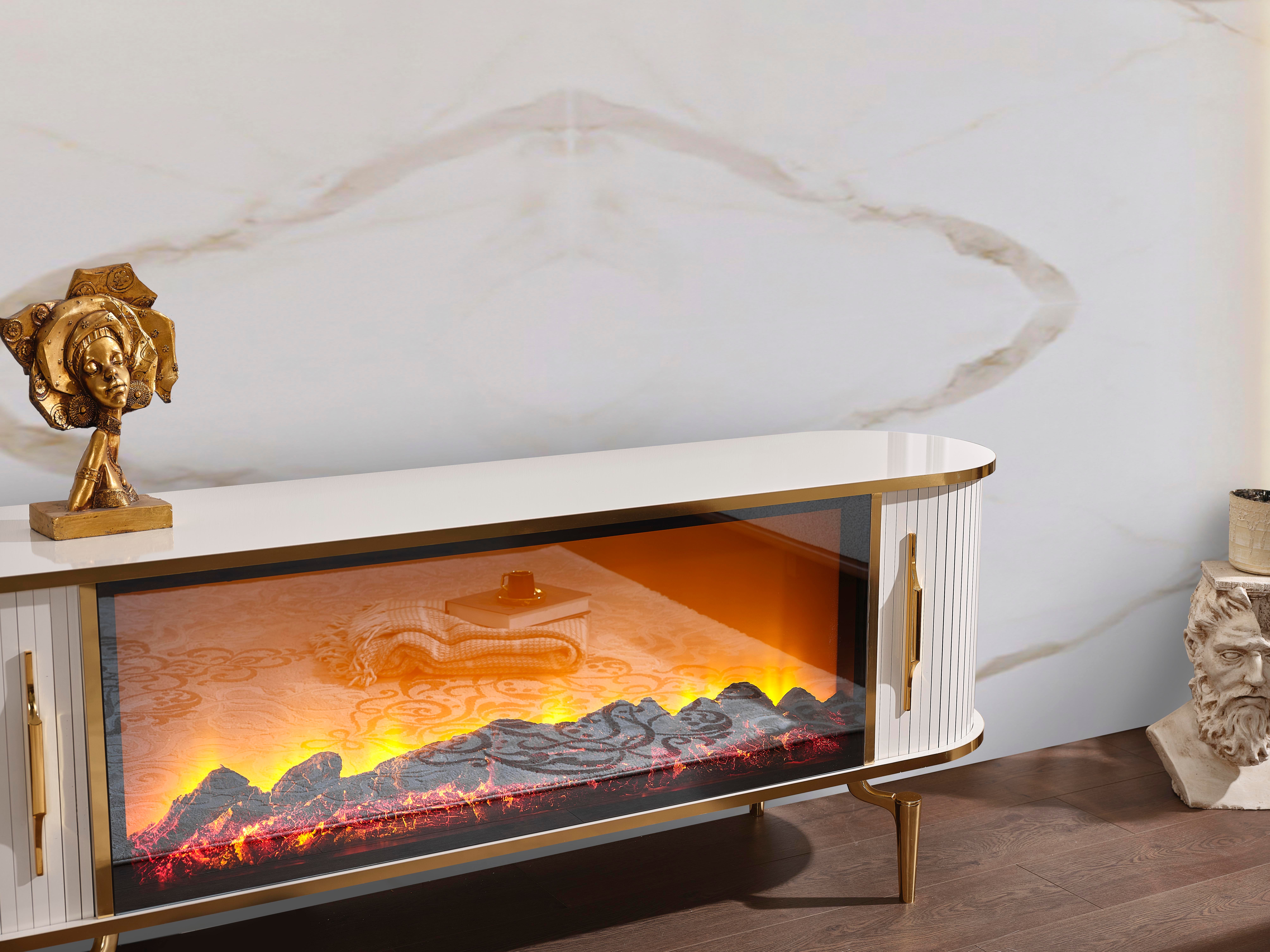 Prada Gold Şömineli Tv Ünitesi