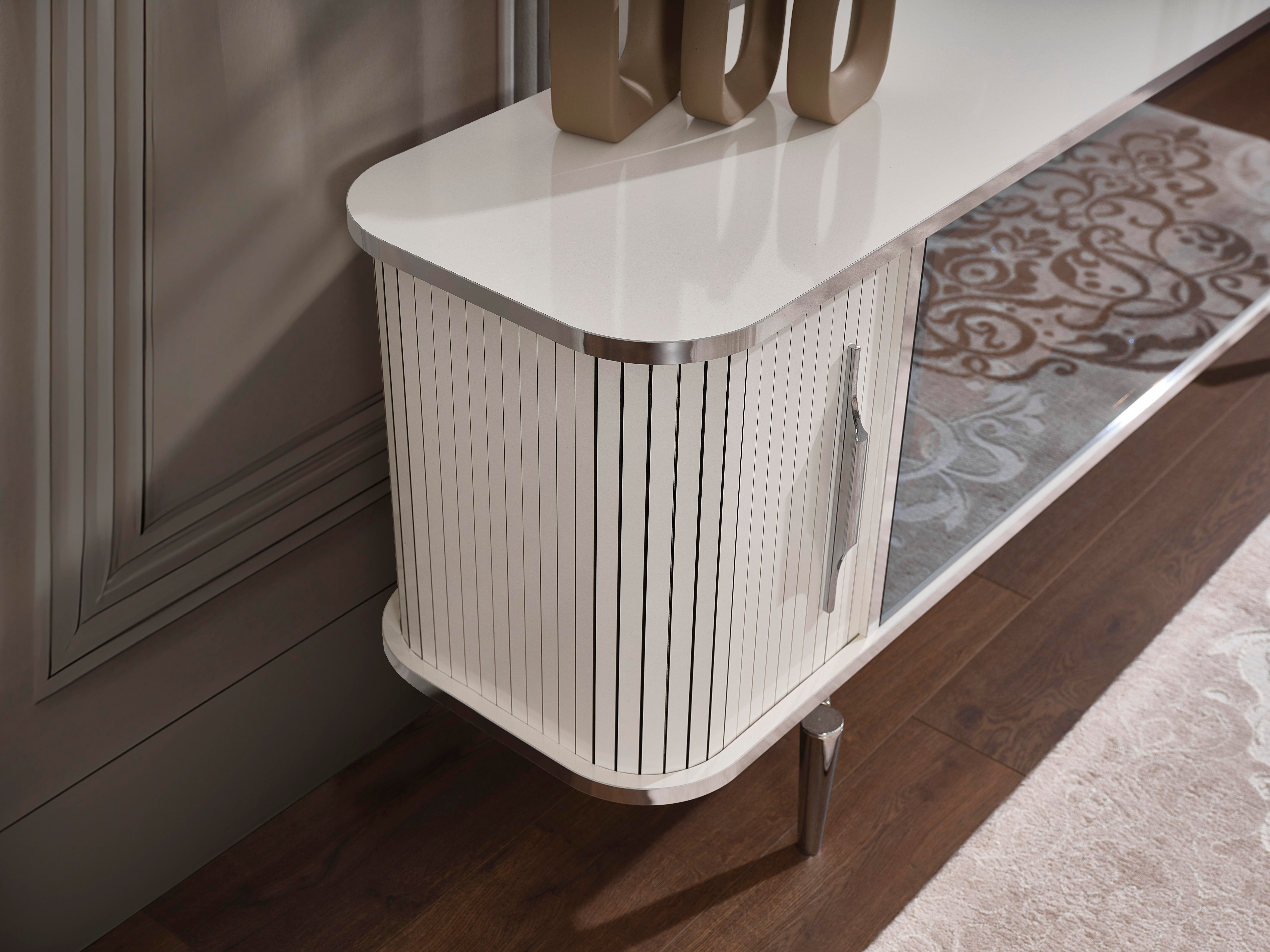 Prada Şömineli Krom Tv Ünitesi