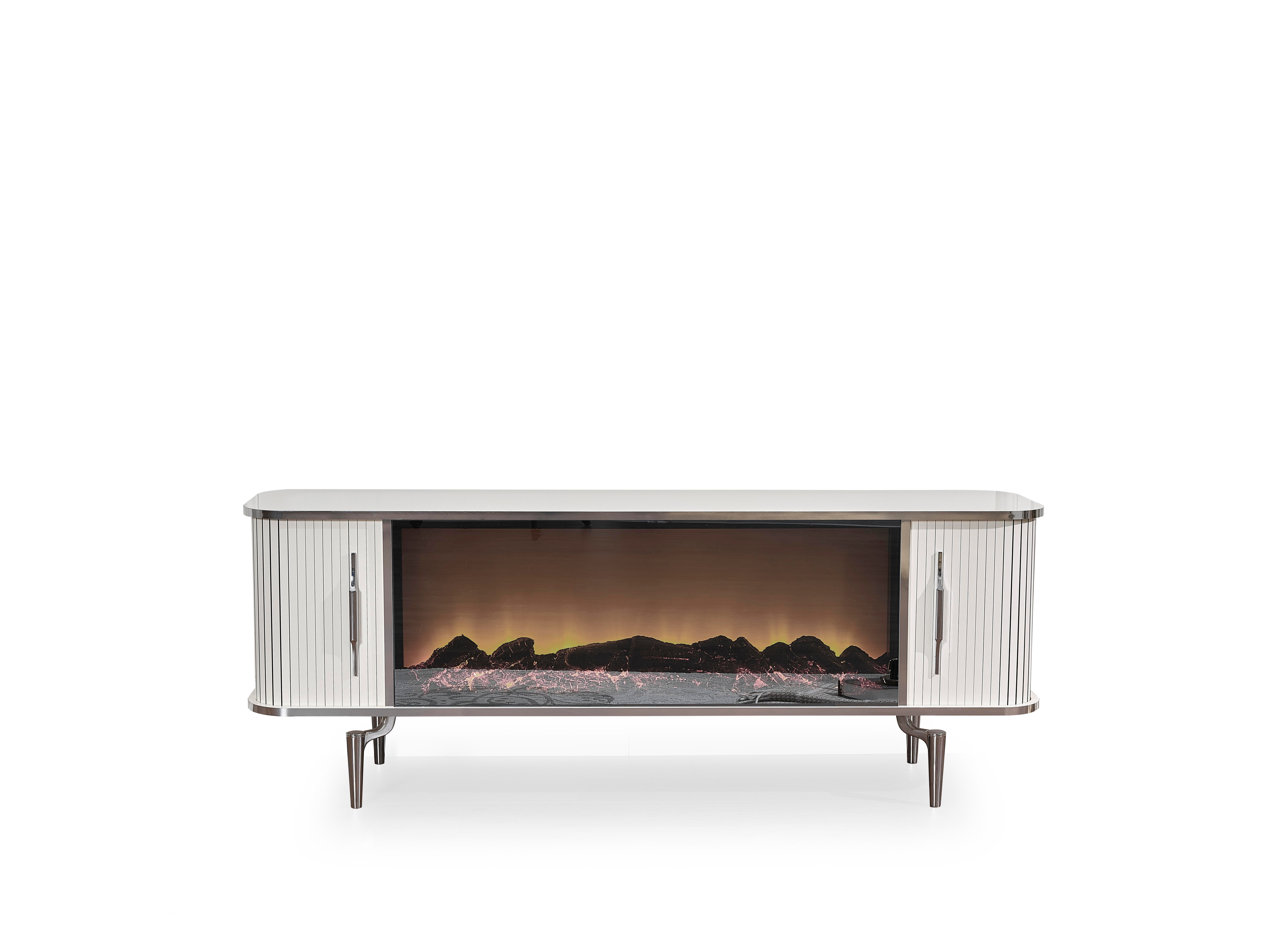 Prada Şömineli Krom Tv Ünitesi