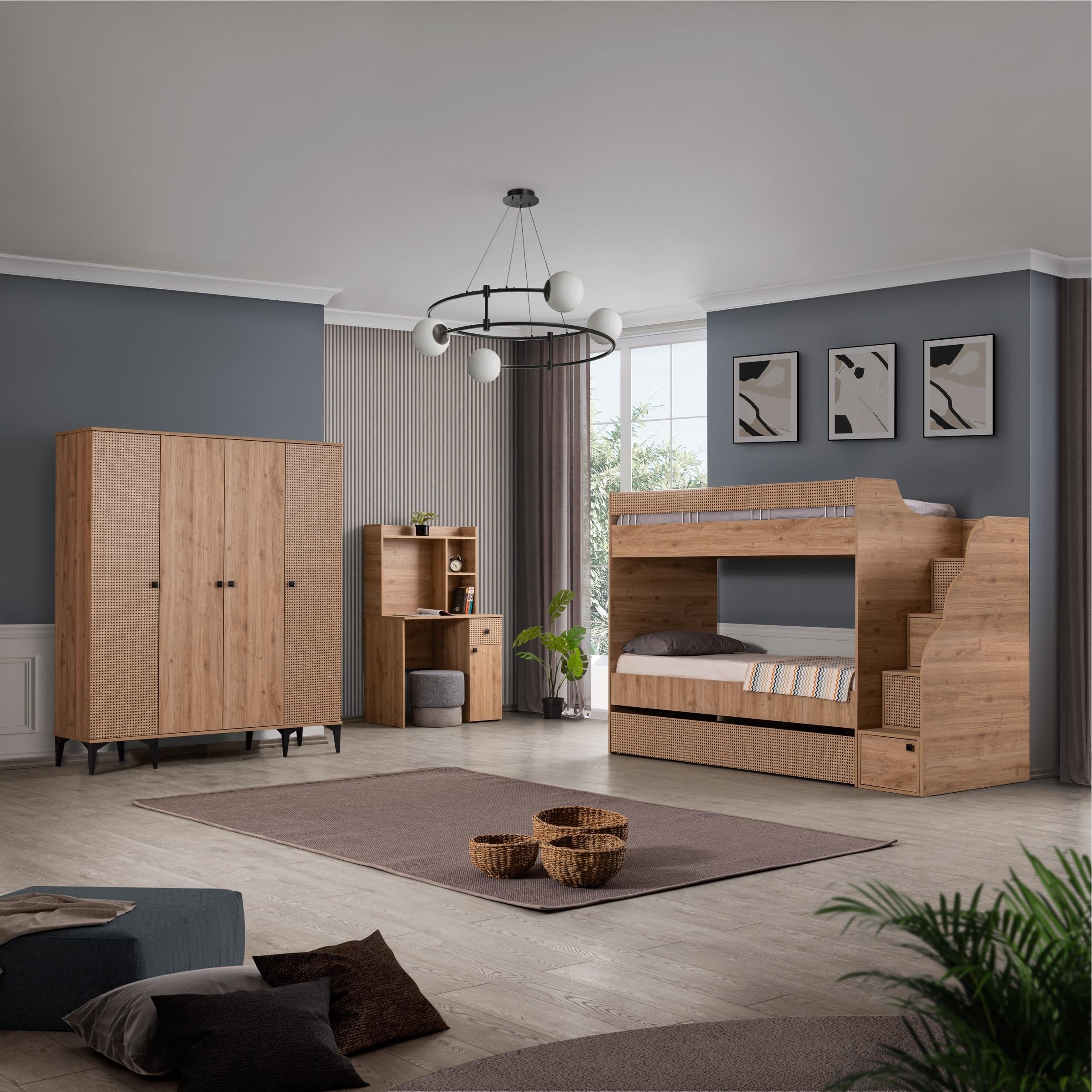 Rustik Ranzalı Genç Odası 4 Kapılı Dolap