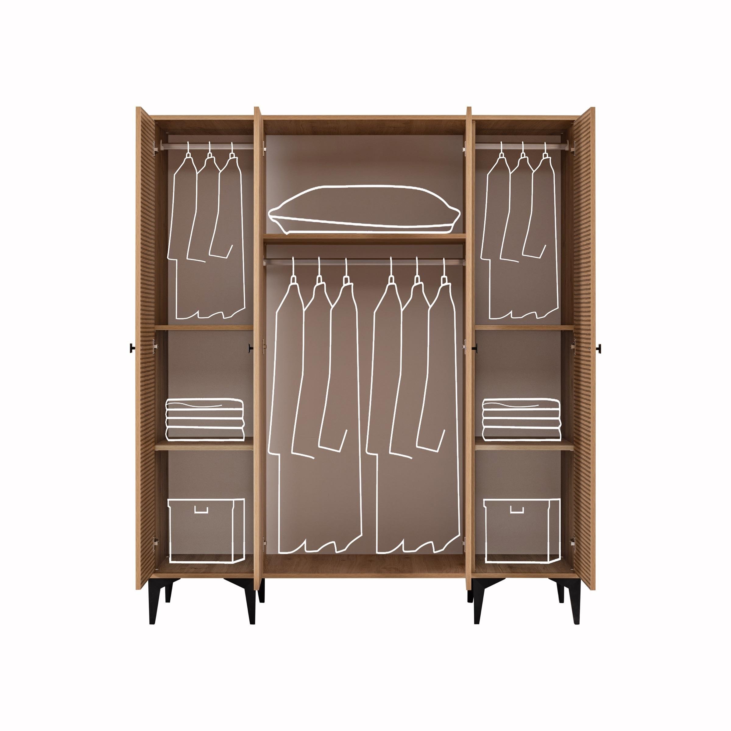 Rustik Ranzalı Genç Odası 4 Kapılı Dolap