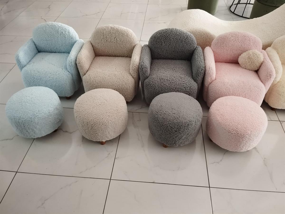 Teddy Ahşap Ayaklı Çocuk Koltuk ve Puf Beyaz 