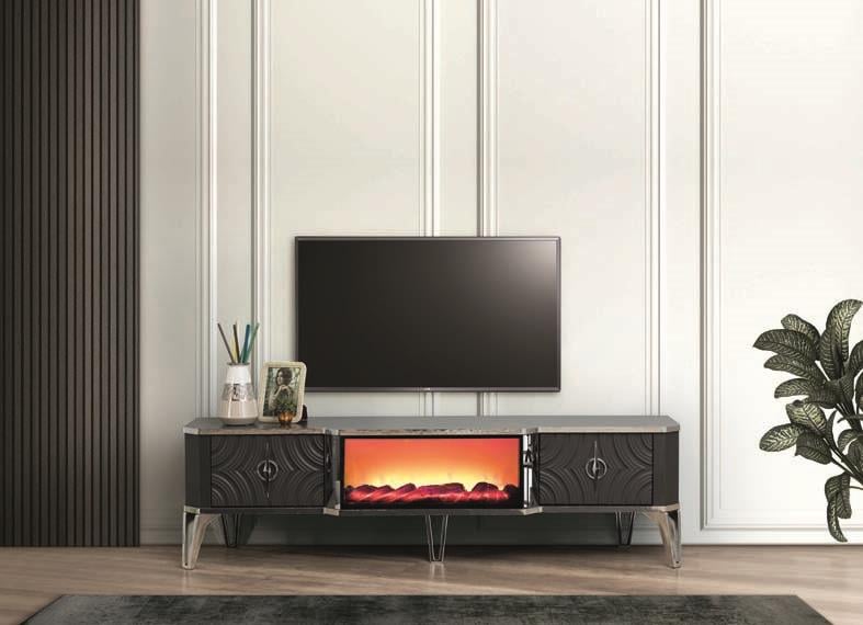 Viyana Antrasit Şömineli Çekmeceli Tv Ünitesi