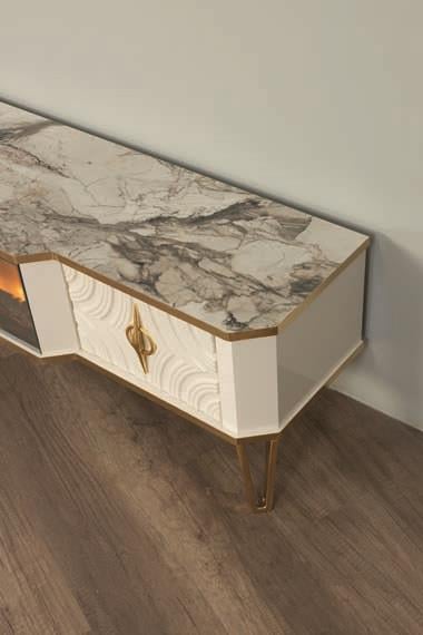 Viyana Beyaz Şömineli Çekmeceli Tv Ünitesi