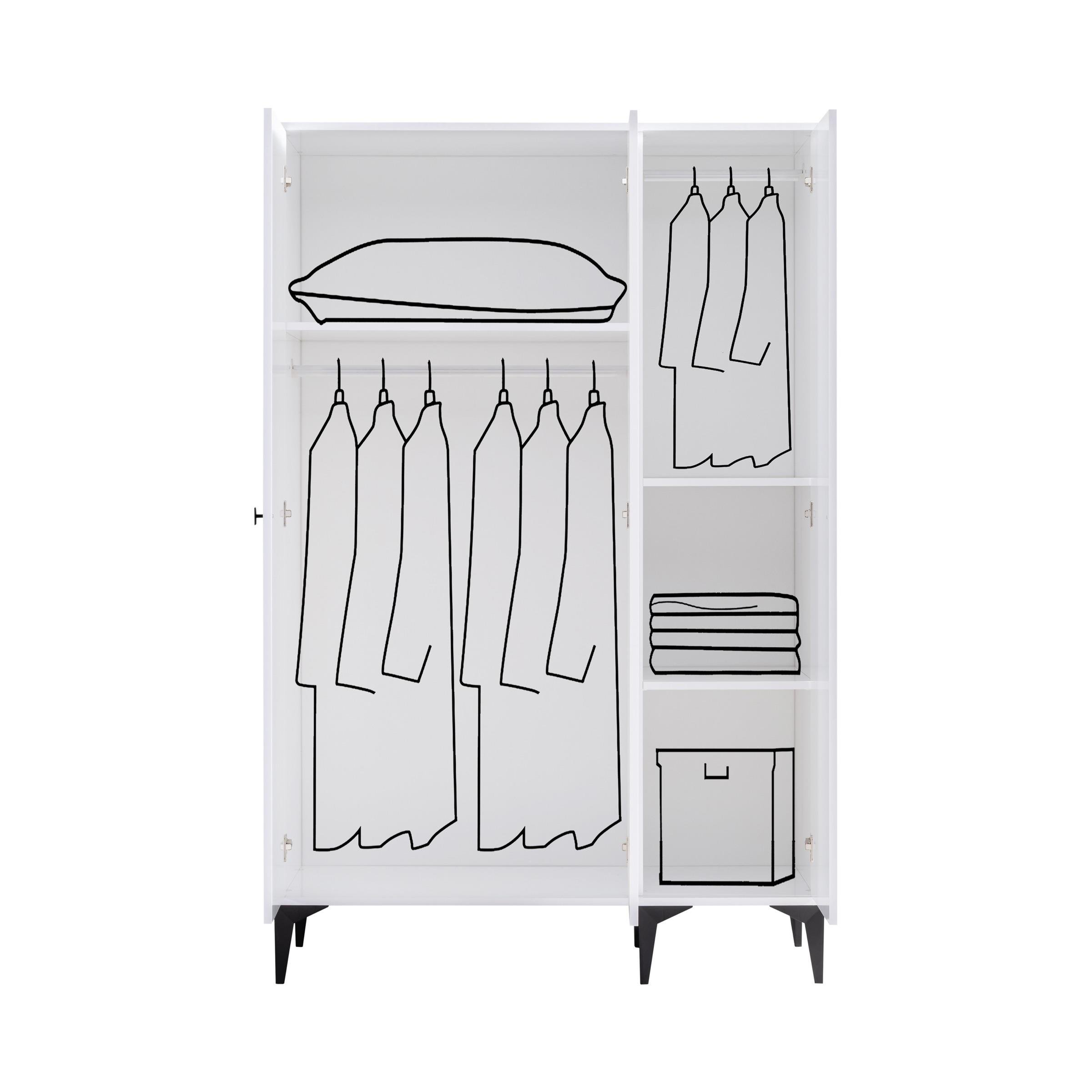 White Ranzalı Genç Odası 3 Kapılı Dolap