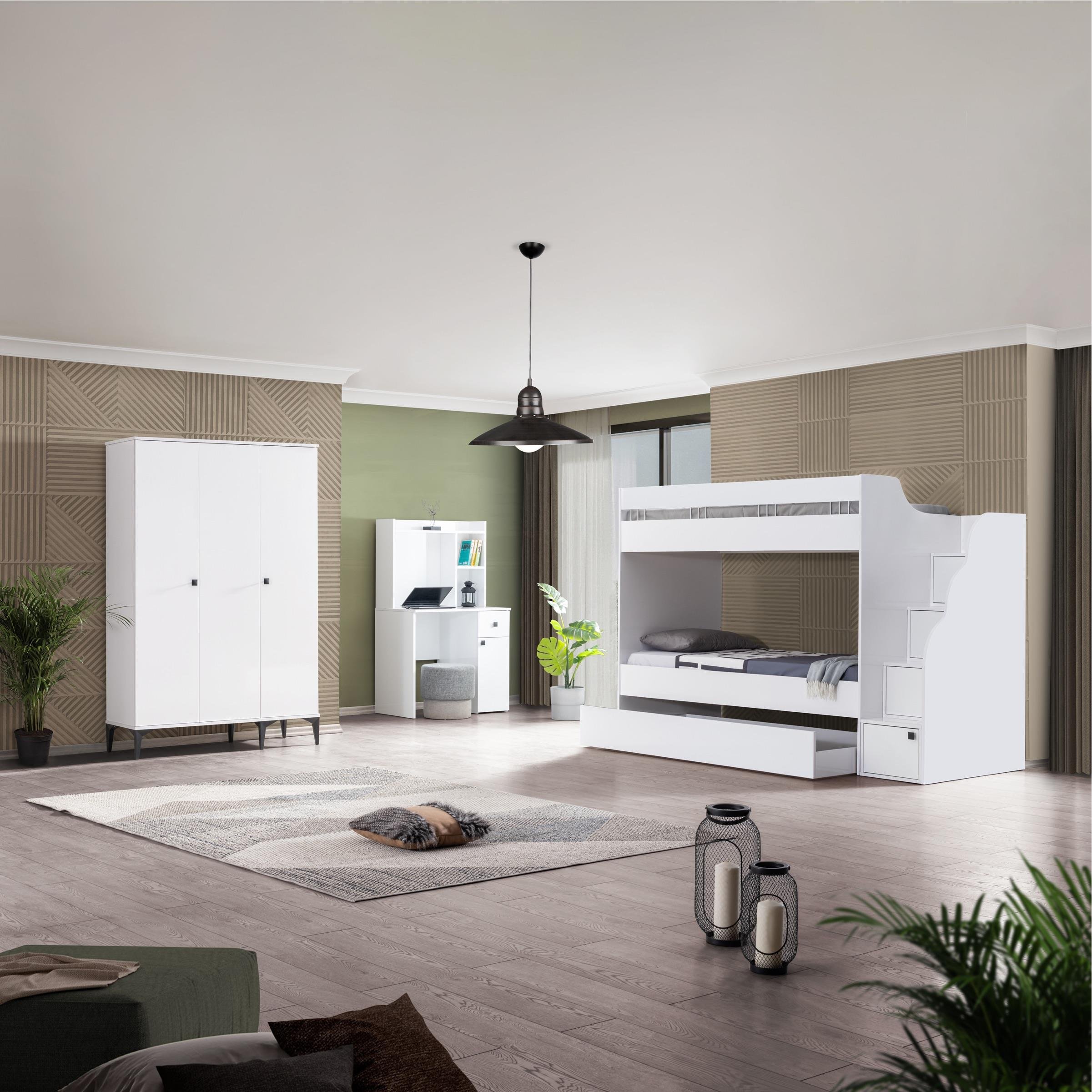 White Ranzalı Genç Odası 3 Kapılı Dolap