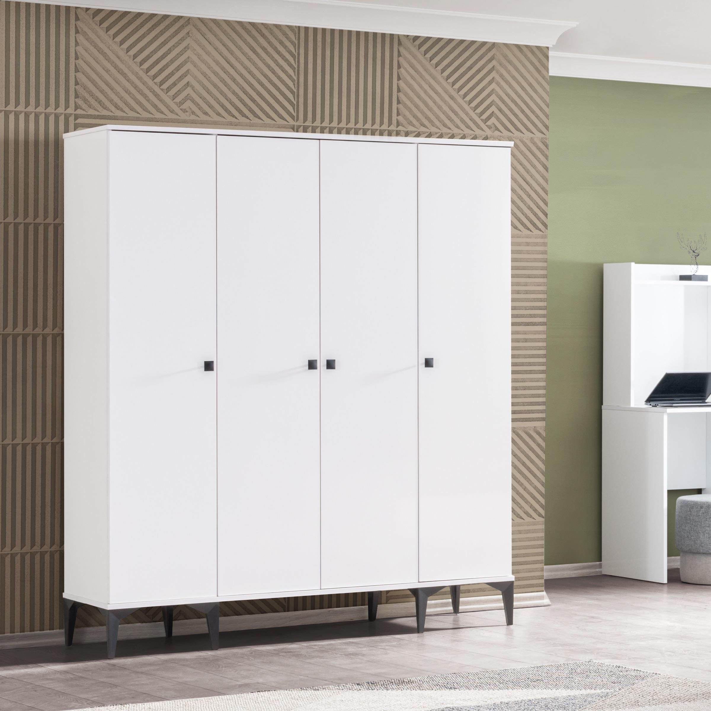 White Ranzalı Genç Odası 4 Kapılı Dolap