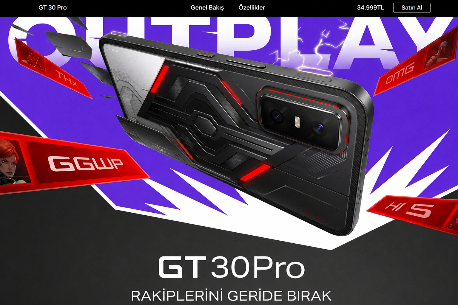 Infinix GT 30 Pro 8GB RAM 256GB Siyah (Infinix Türkiye Garantili)