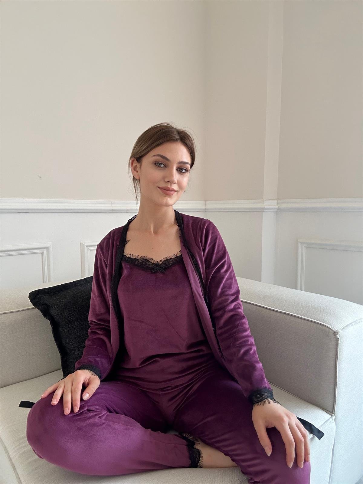 3 LÜ KADİFE PİJAMA TAKIMI MÜRDÜM