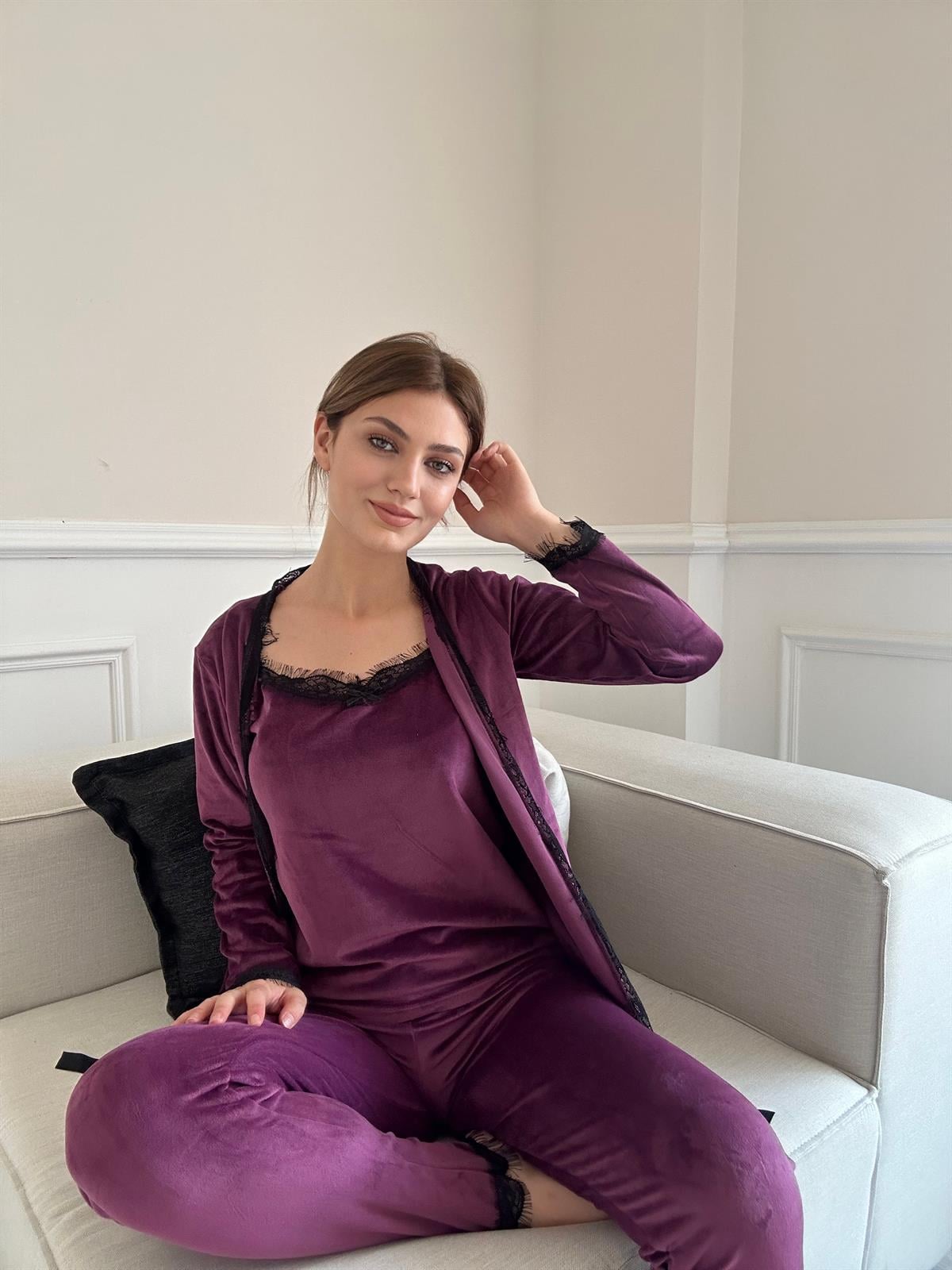 3 LÜ KADİFE PİJAMA TAKIMI MÜRDÜM