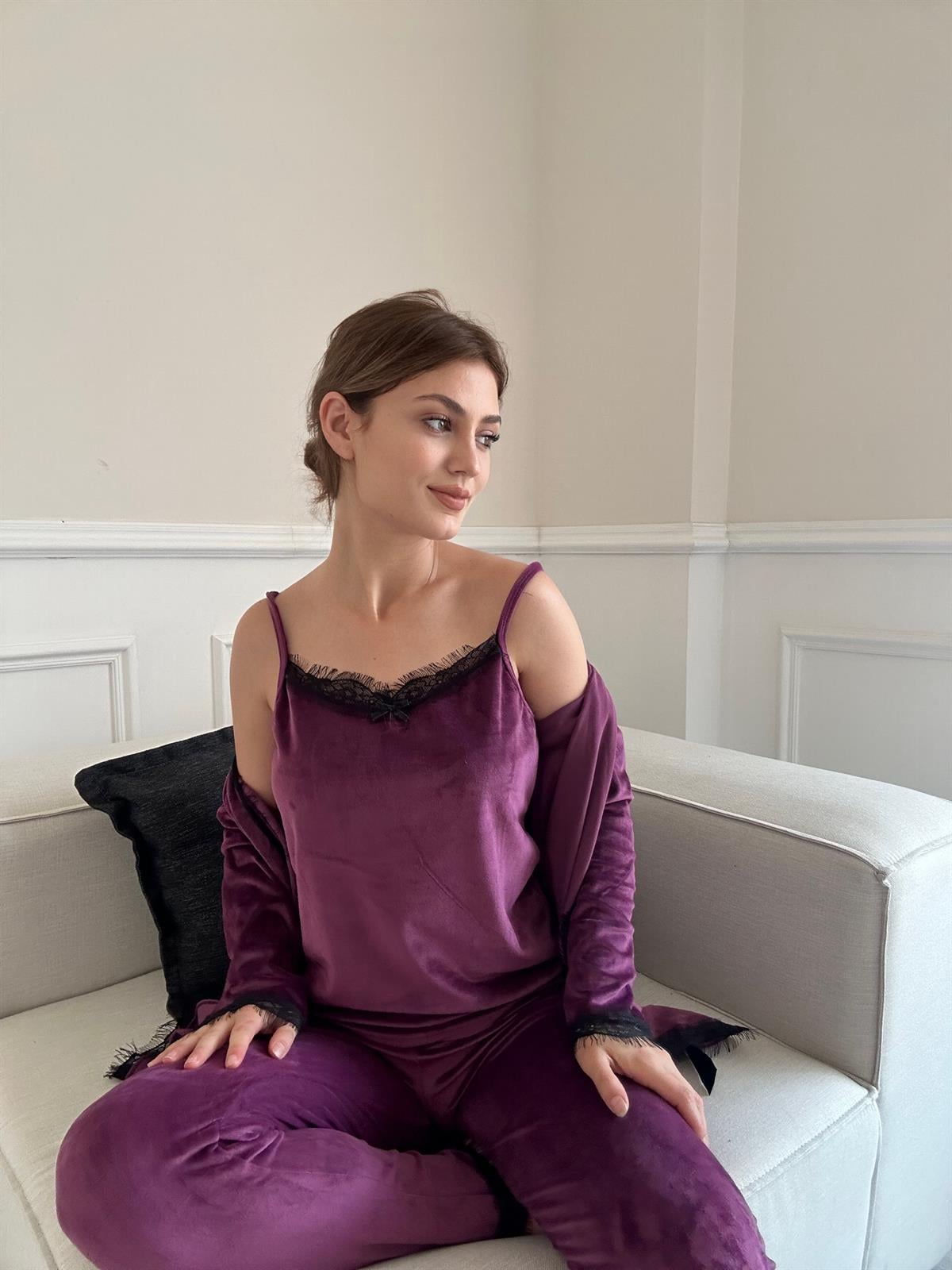 3 LÜ KADİFE PİJAMA TAKIMI MÜRDÜM
