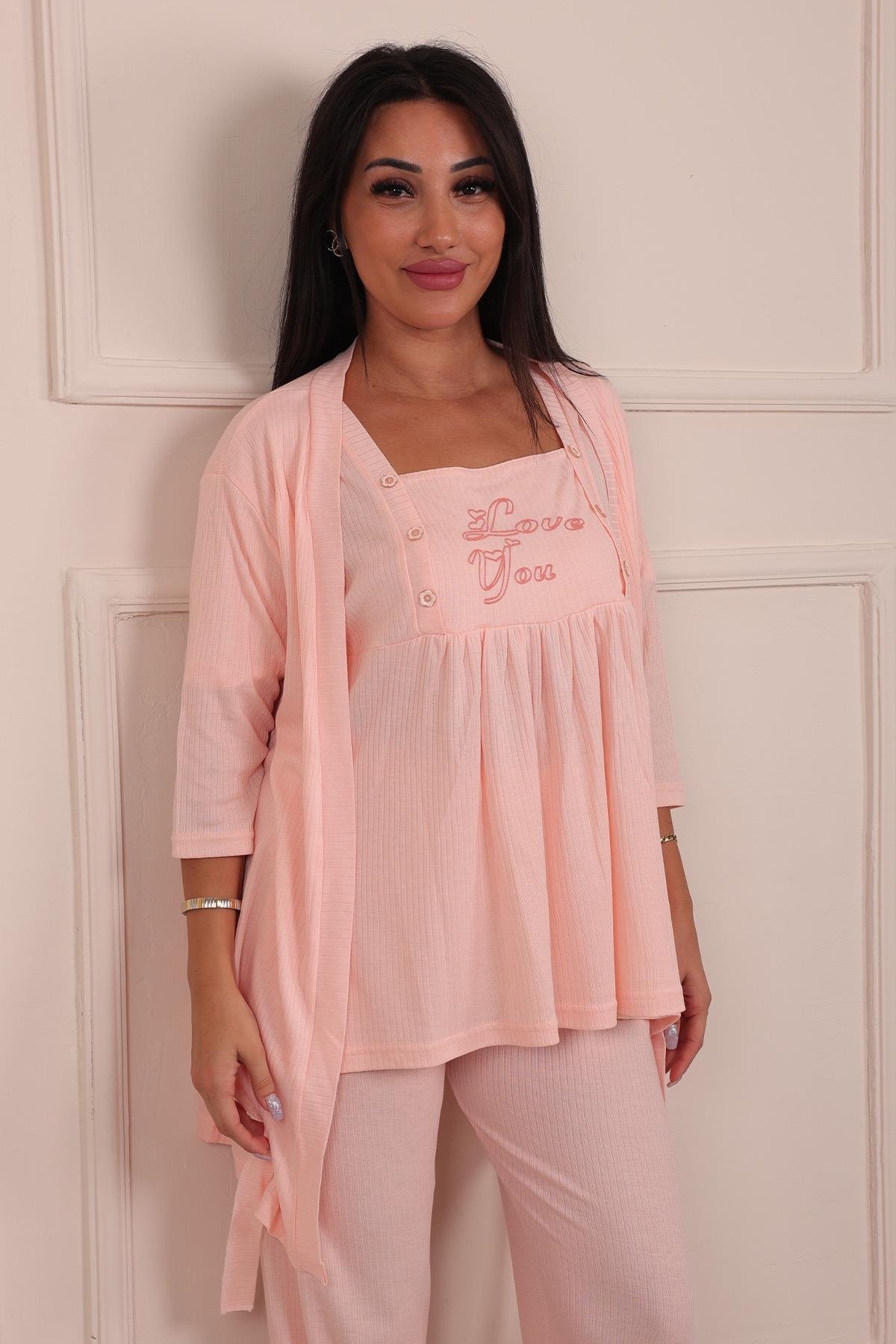 3-Piece Buttoned Maternity Pajama Set Salmon