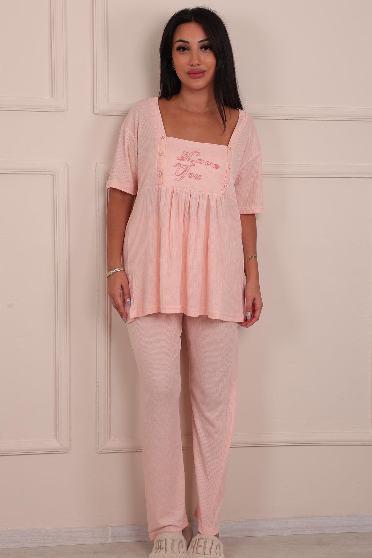 3-Piece Buttoned Maternity Pajama Set Salmon