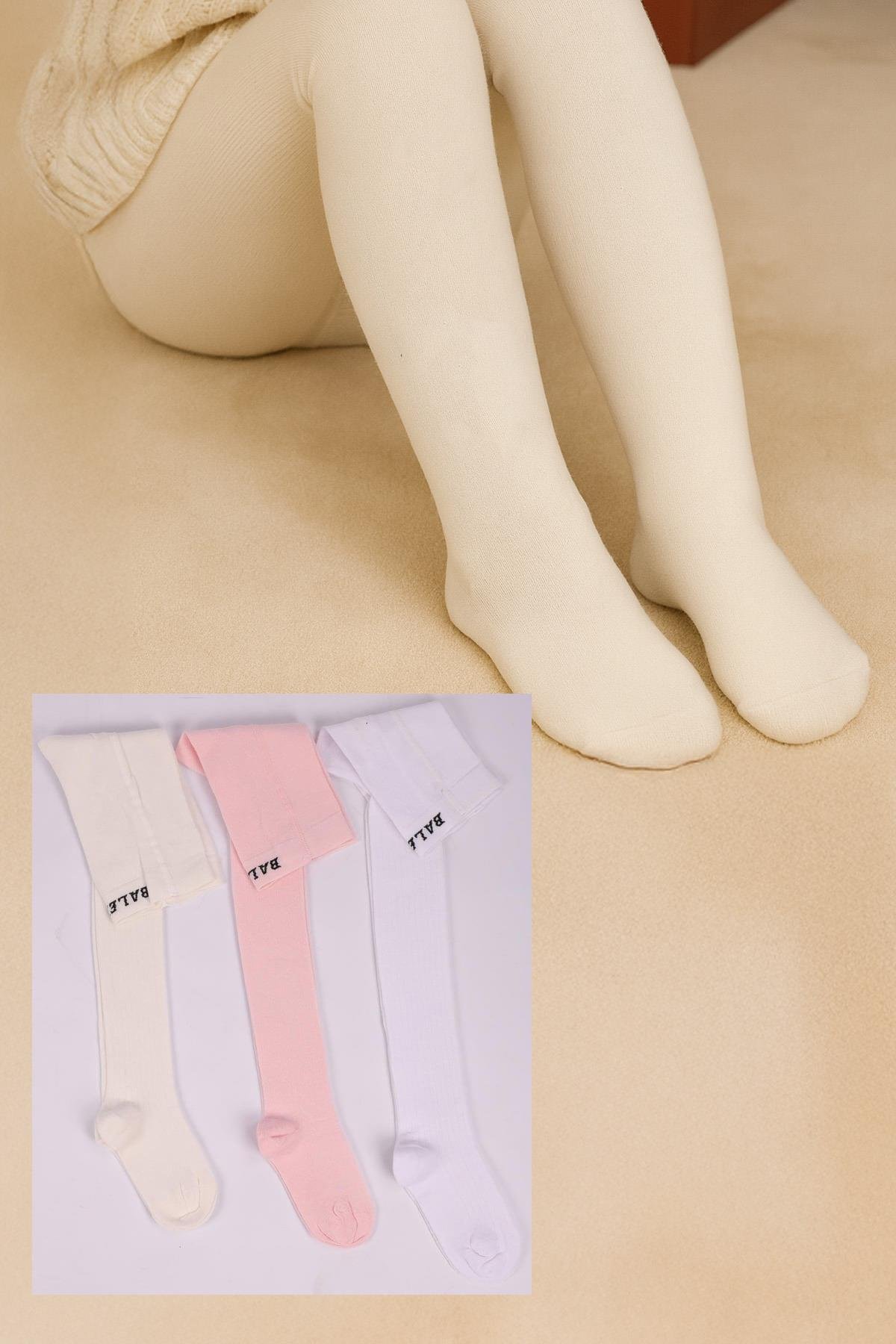 طقم جوارب طويلة قطنية للفتيات مكون من 3 قطع ASORTİ