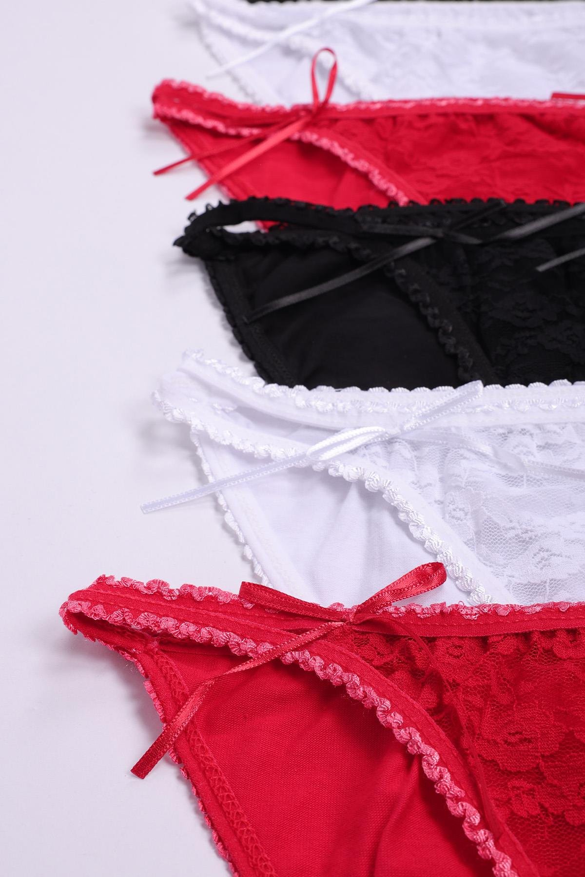 5'li Romantik Dantelli İnce Askılı Bikini Külot Seti