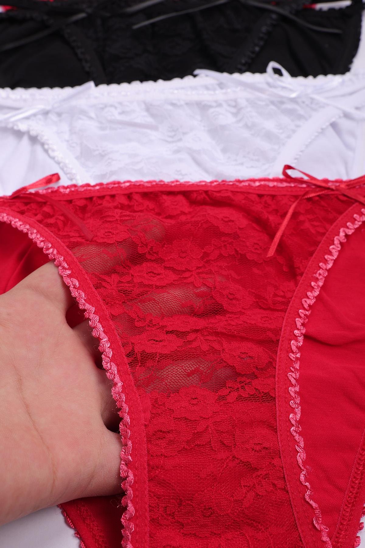 5'li Romantik Dantelli İnce Askılı Bikini Külot Seti